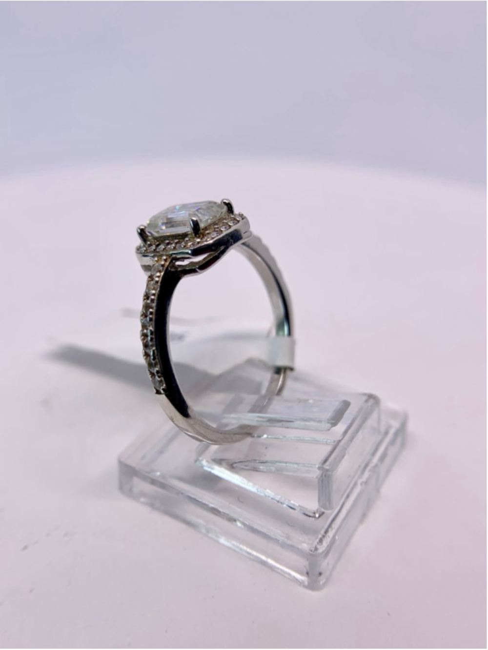 Emerald Cut Halo Moissanite Ring 925 Silver GRA 1 Ct - Picture 7 of 14